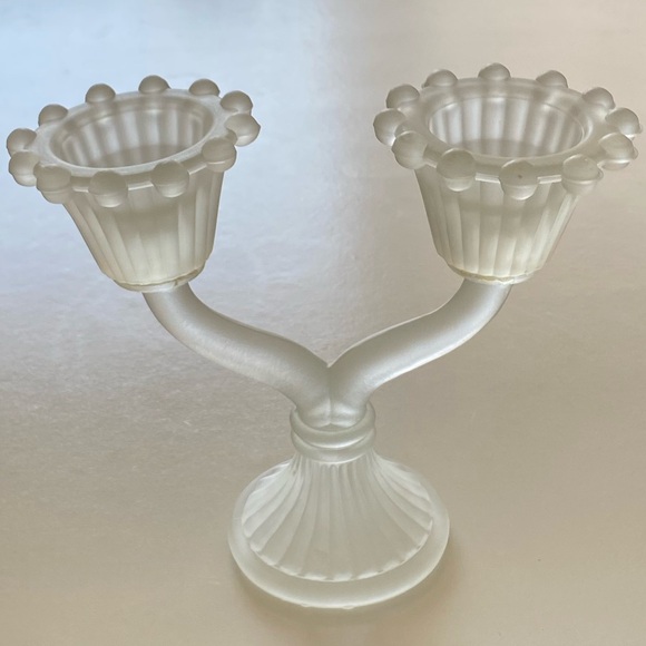 Vintage Satin Frosted Candelabra Bubble Glass 2 candle votive holder
